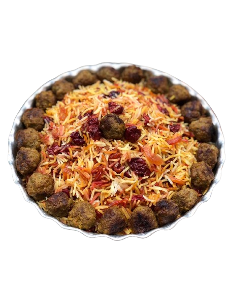 CHERRY BEEF BALLS W SAFFRON RICE